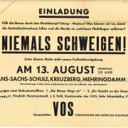 Plakat einer Protest-Veranstaltung der VOS in Berlin – aus den Akten der VOS-Landesgruppe Berlin (Signatur: VOS 03.02.066 Bl.44)