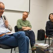 Mike Schmeitzner im Gespräch mit Andreas Kötzing und Birgit Sack (© GSMP)