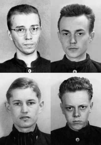 Walter Kempowski, Harald Knaußt, Benno von Heynitz, Jochen Stern (v. l. n. r) erlebten den Gefangenenaufstand 1950 mit