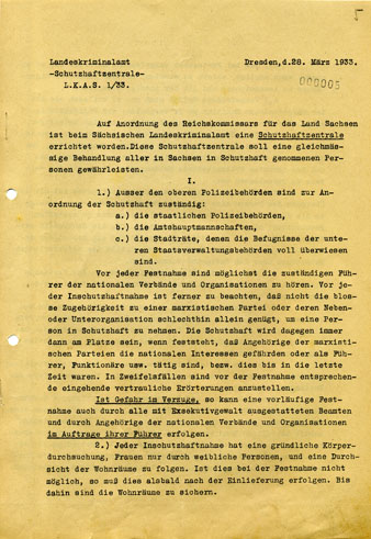 Rundschreiben des Landeskriminalamtes vom 28. März 1933