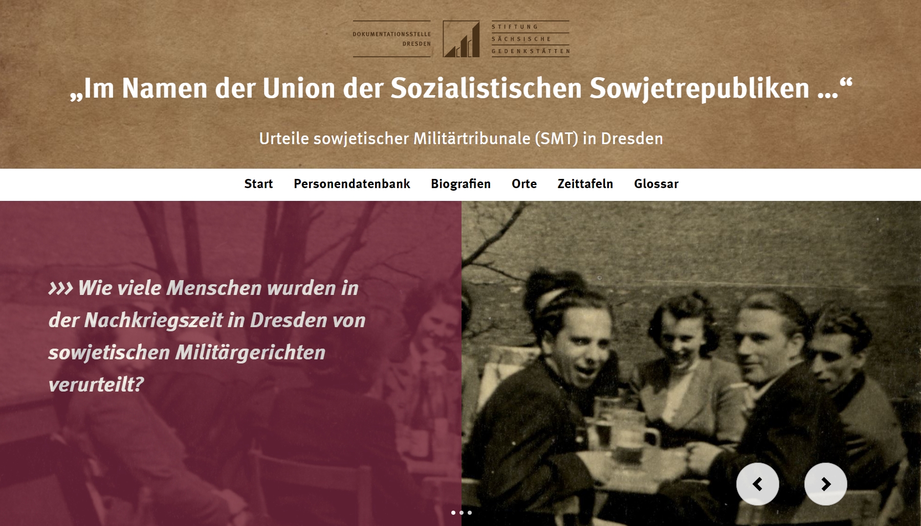 Website des Projekts "Verurteilte sowjetischer Militärtribunale (SMT) in Dresden"